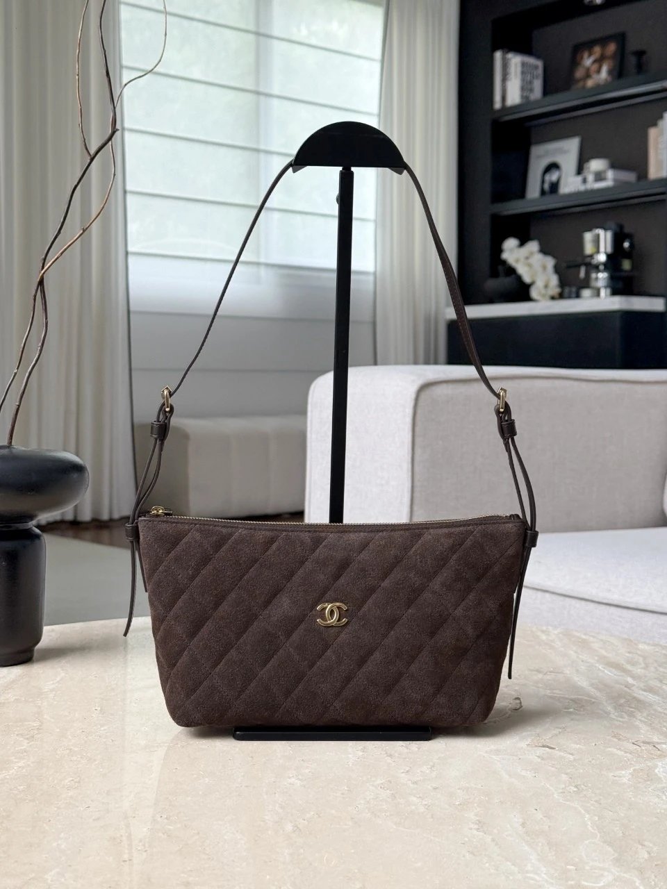 CHANEL Clutch with Leather Strap Suede - image 2