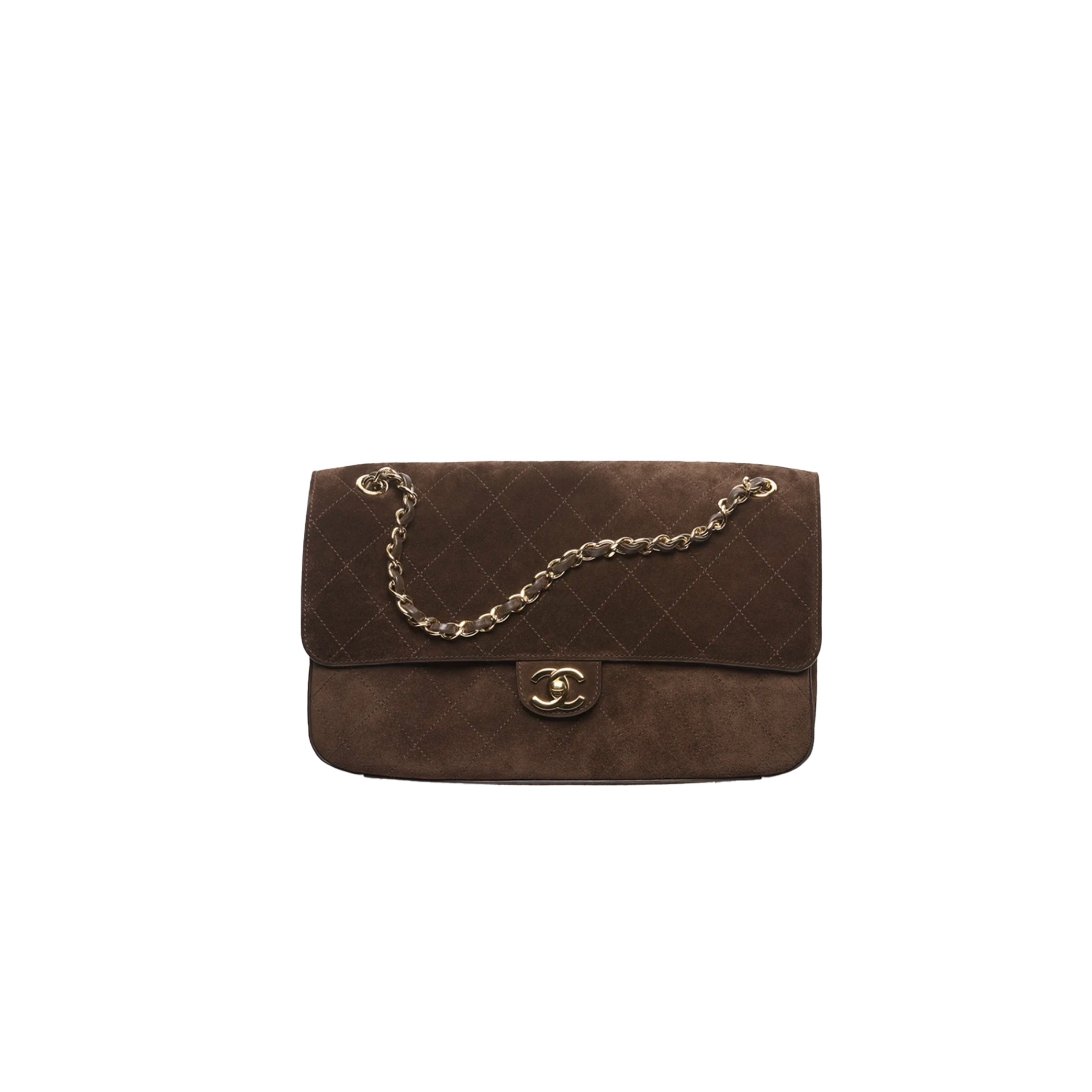 CHANEL Maxi Flap Bag Suede Calfskin In Dark Brown