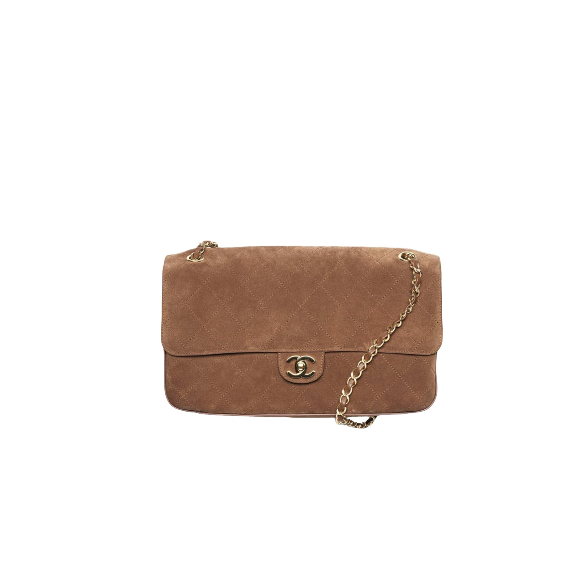 CHANEL Maxi Flap Bag Suede Calfskin In Caramel