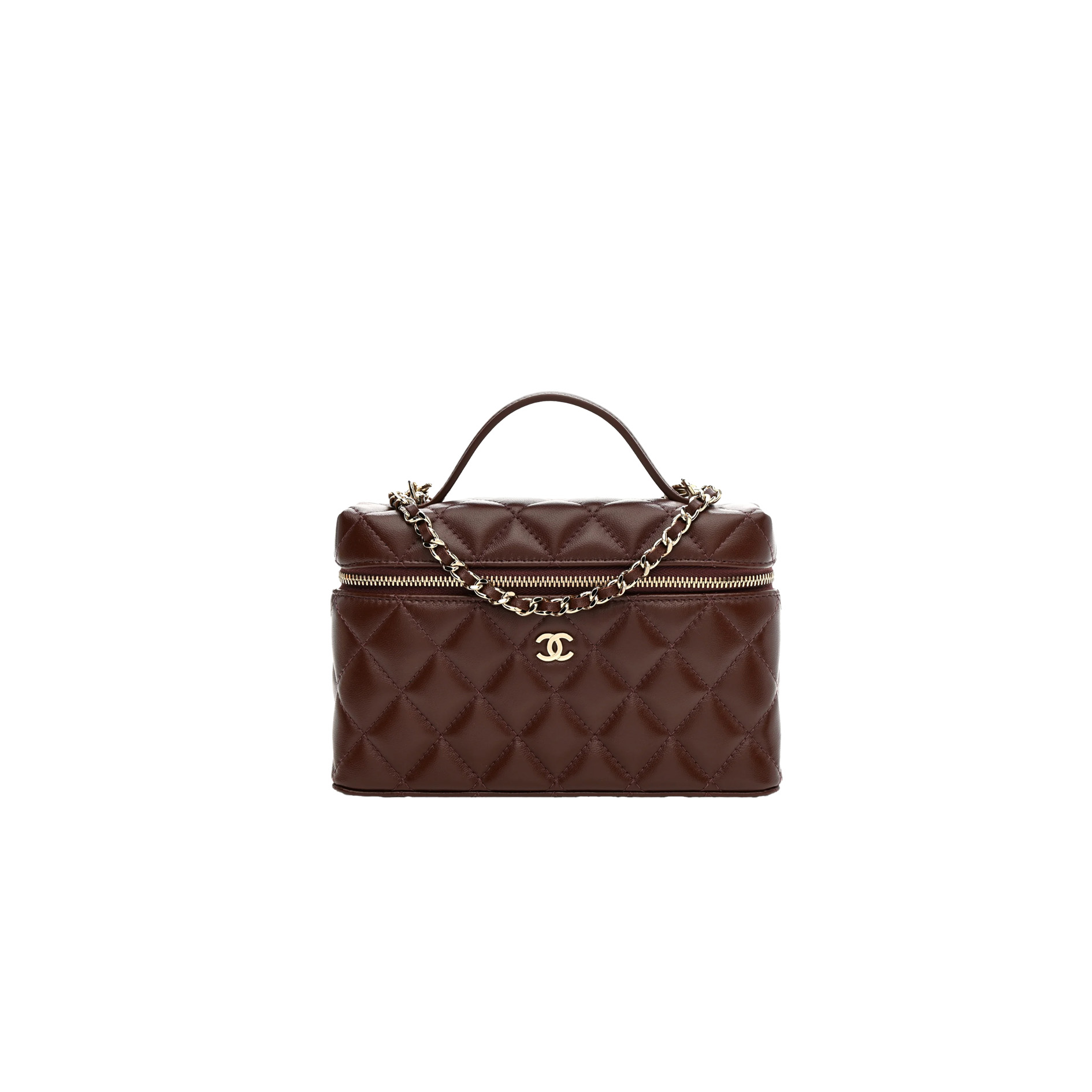 CHANEL Lambskin Vanity With Chain Chocolate