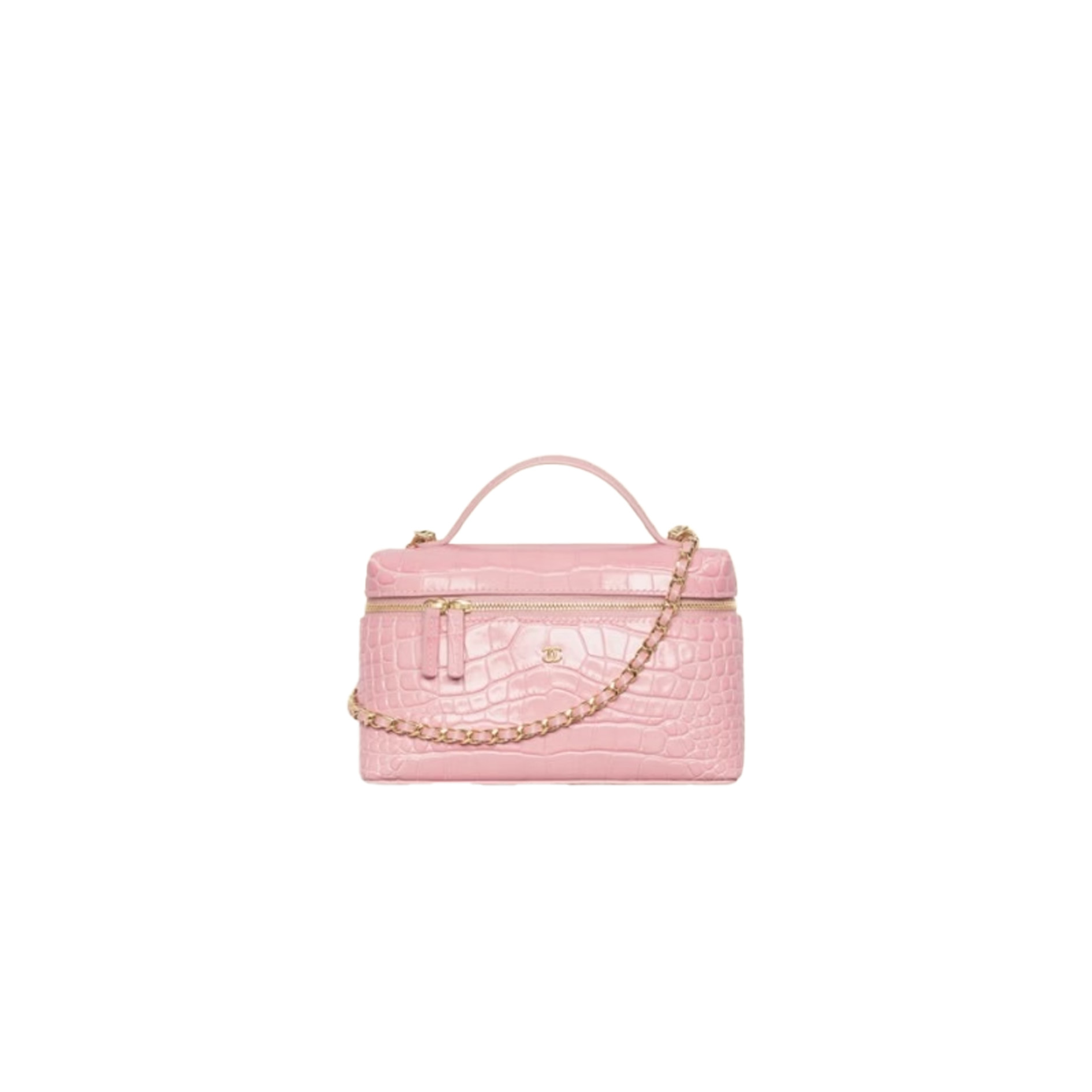 CHANEL Vanity Bag Calfskin Crocodile Embossed Pink