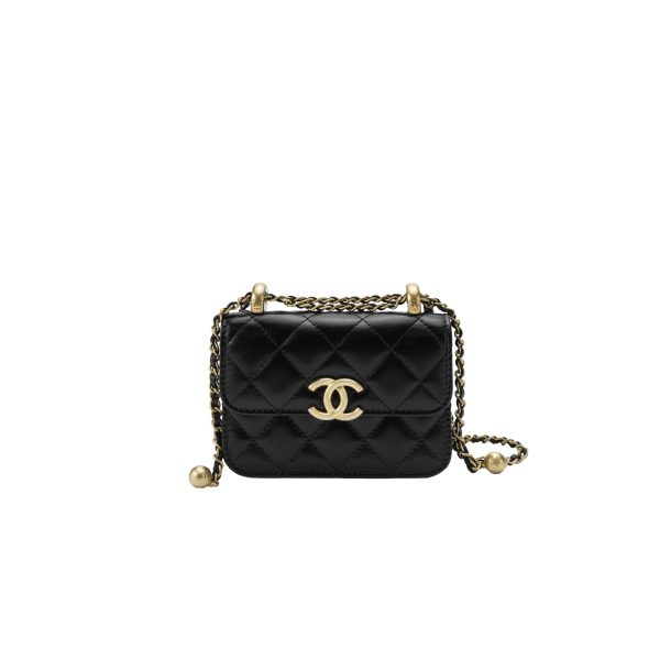 CHANEL Calfskin Quilted Perfect Fit Coin Purse With Chain Black