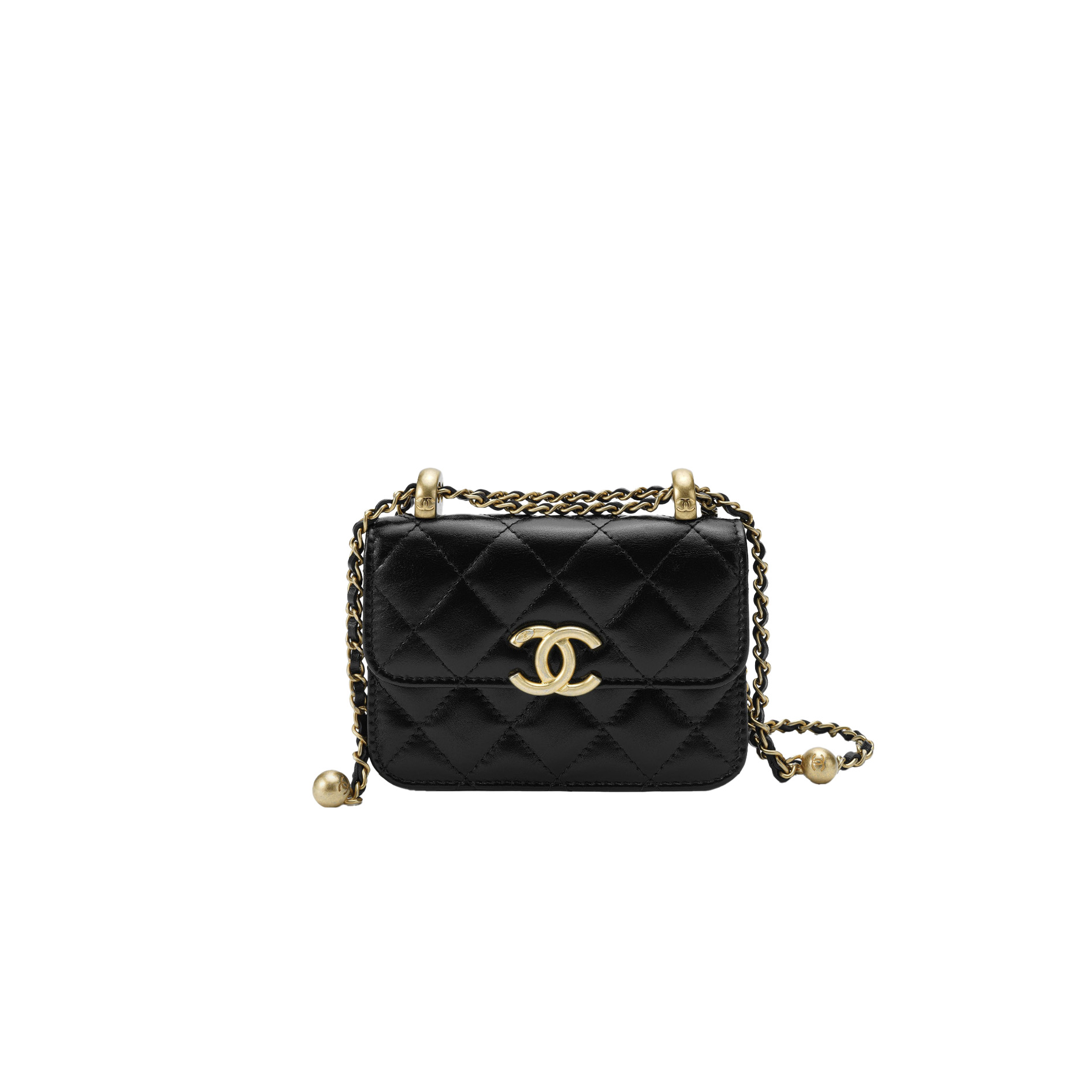 CHANEL Calfskin Quilted Perfect Fit Coin Purse With Chain Black
