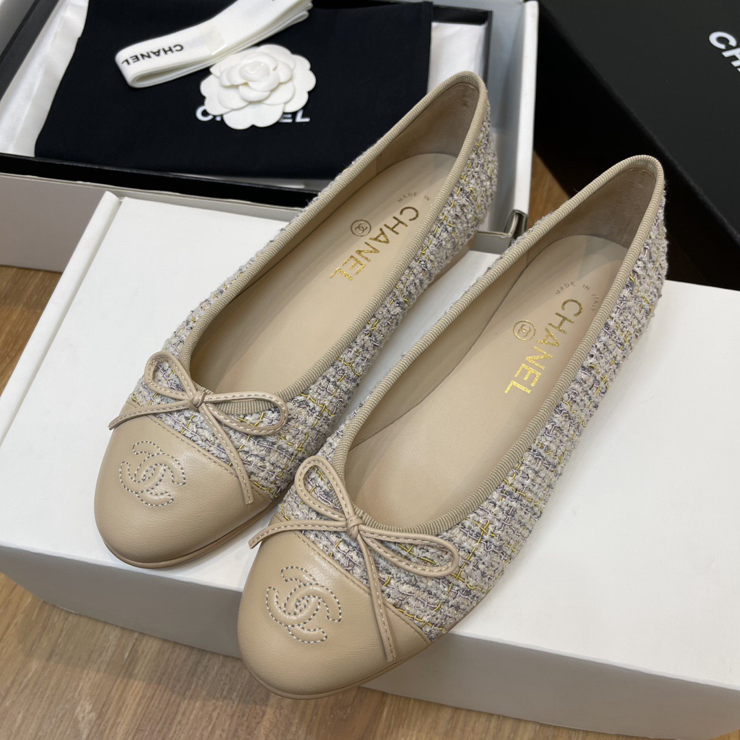 CHANEL Wool Cotton Tweed Lambskin Ballet Flats - image 2
