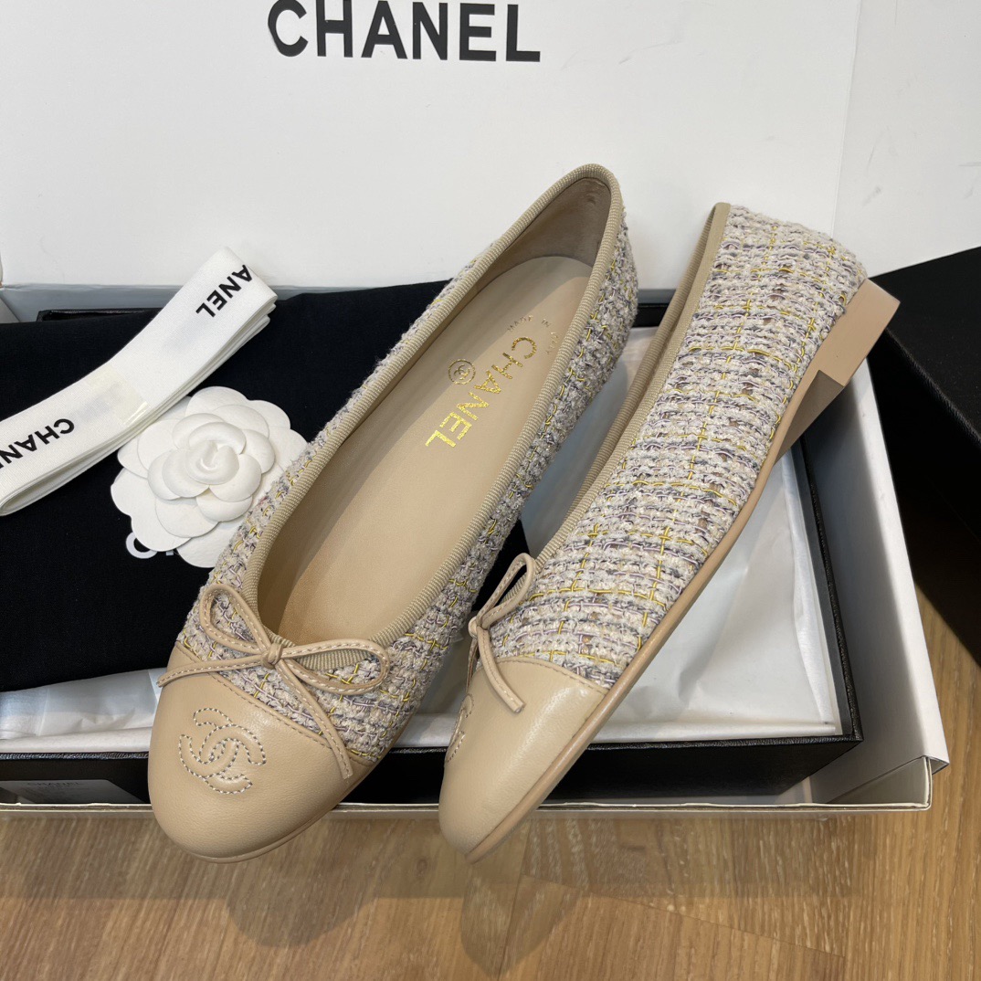CHANEL Wool Cotton Tweed Lambskin Ballet Flats - image 3