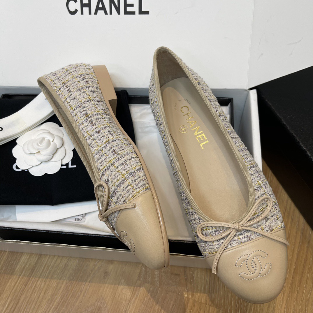 CHANEL Wool Cotton Tweed Lambskin Ballet Flats - image 4