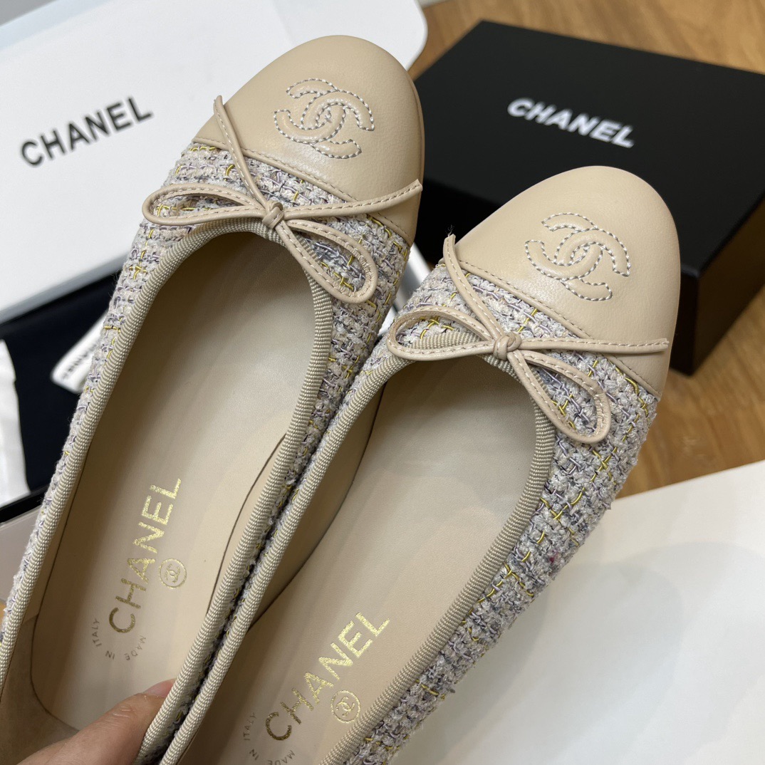 CHANEL Wool Cotton Tweed Lambskin Ballet Flats - image 7