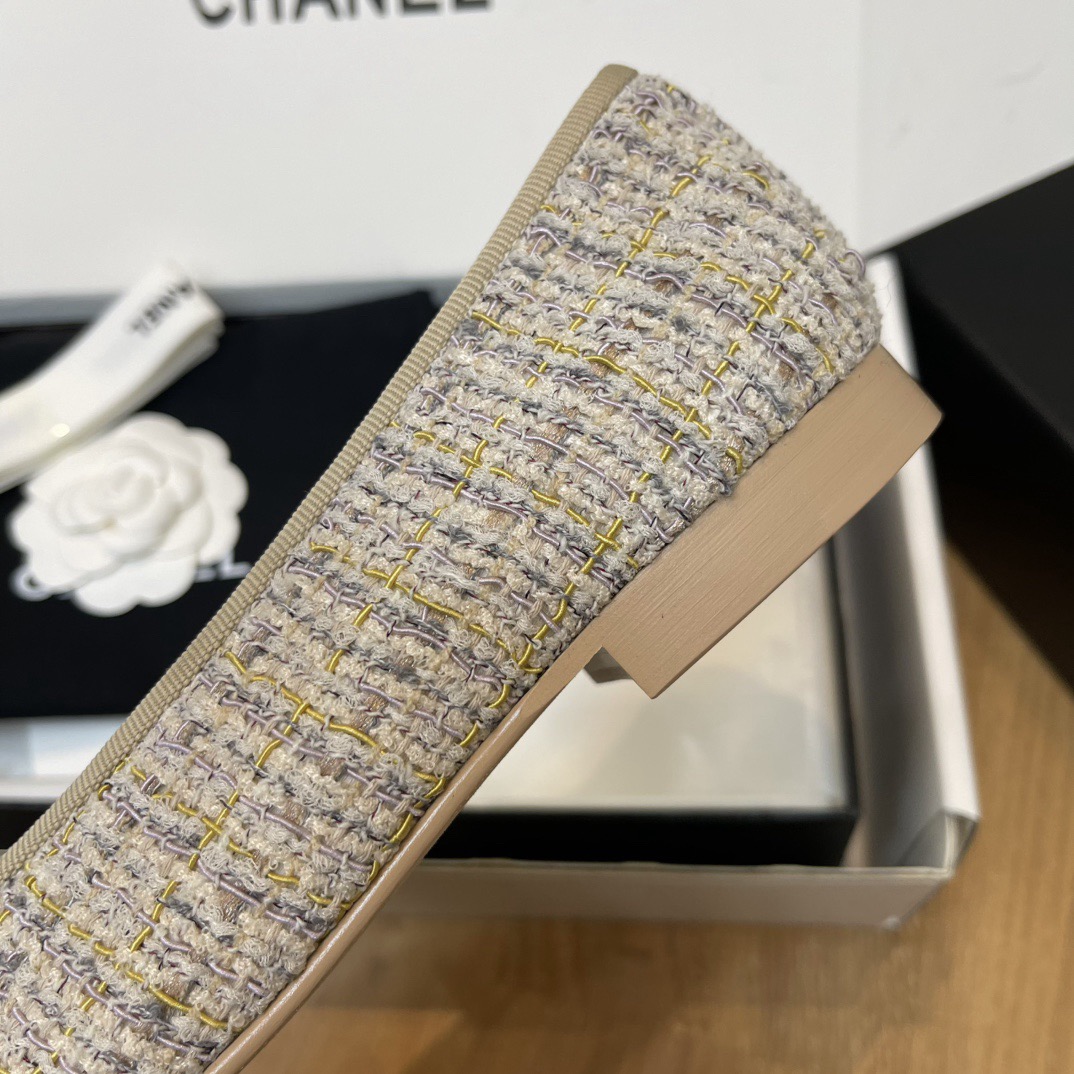 CHANEL Wool Cotton Tweed Lambskin Ballet Flats - image 8
