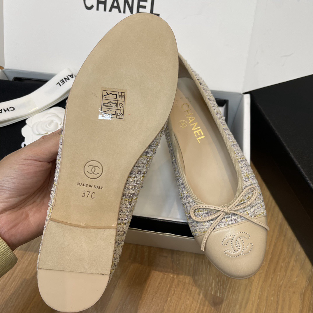 CHANEL Wool Cotton Tweed Lambskin Ballet Flats - image 6