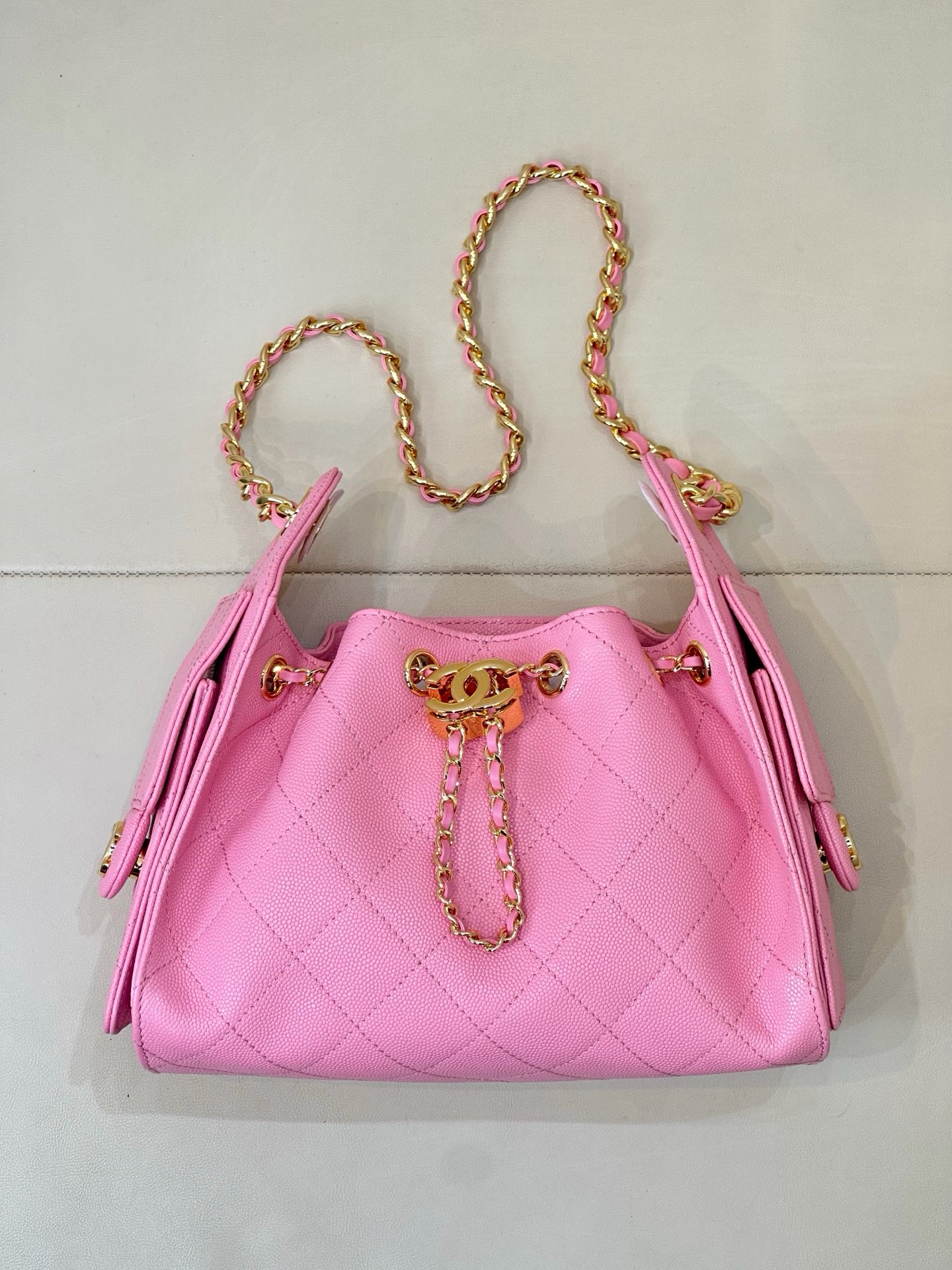 CHANEL 25 Mini Handbag Grained Calfskin Light Gold Hardware - image 2