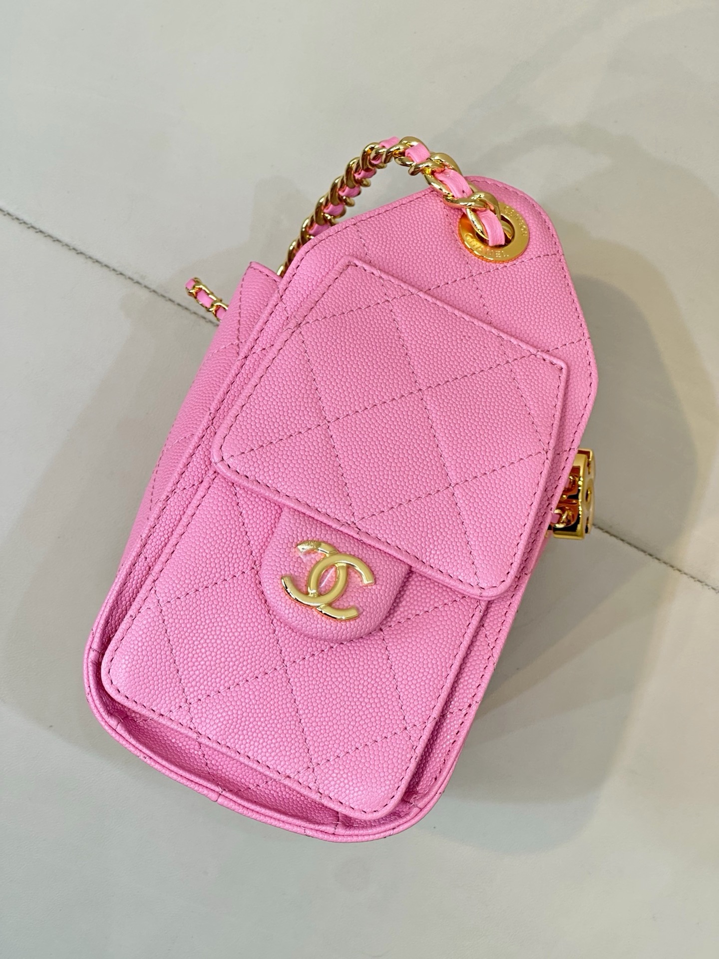 CHANEL 25 Mini Handbag Grained Calfskin Light Gold Hardware - image 4