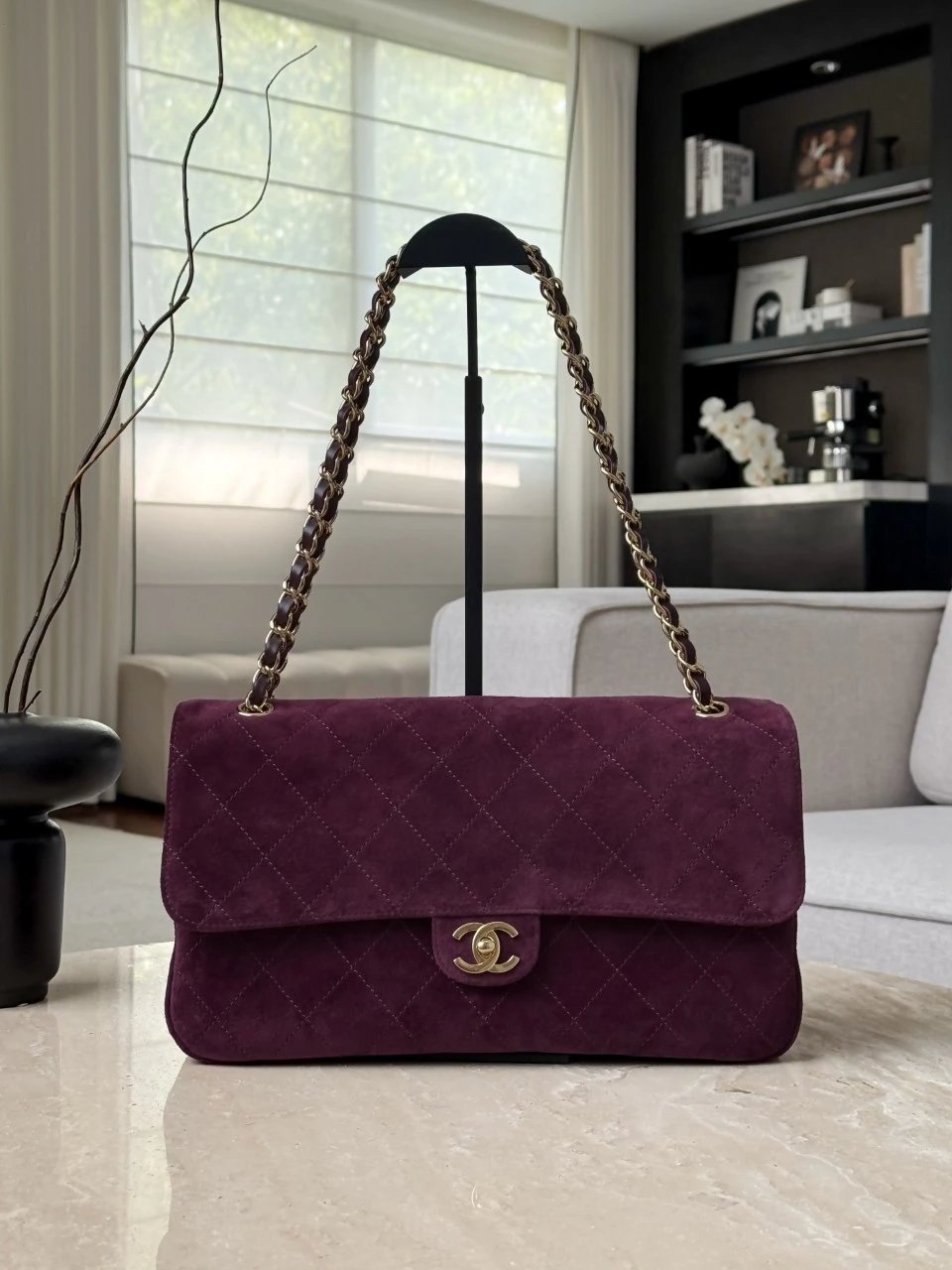 CHANEL Maxi Flap bag Suede Calfskin Burgundy - image 2