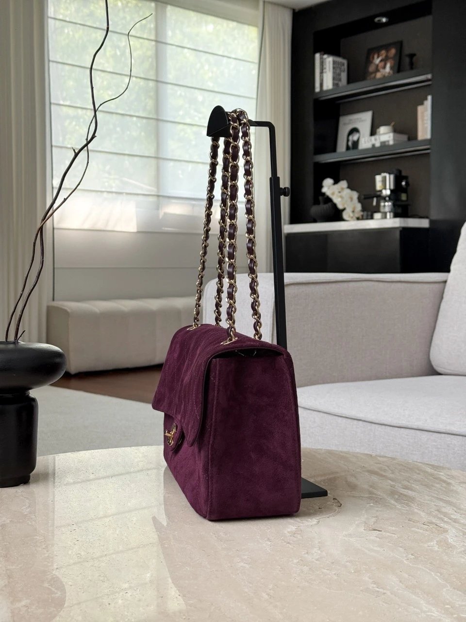 CHANEL Maxi Flap bag Suede Calfskin Burgundy - image 4