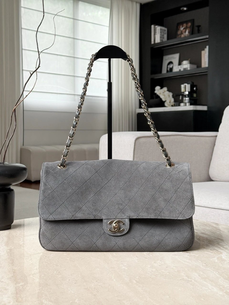 CHANEL Maxi Flap bag Suede Calfskin Dark Gray - image 2