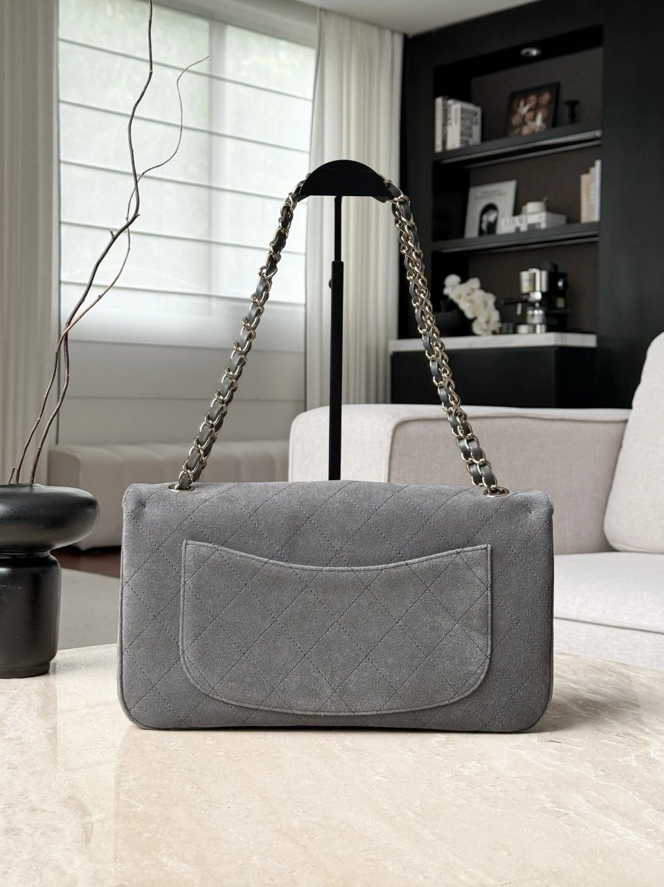 CHANEL Maxi Flap bag Suede Calfskin Dark Gray - image 3