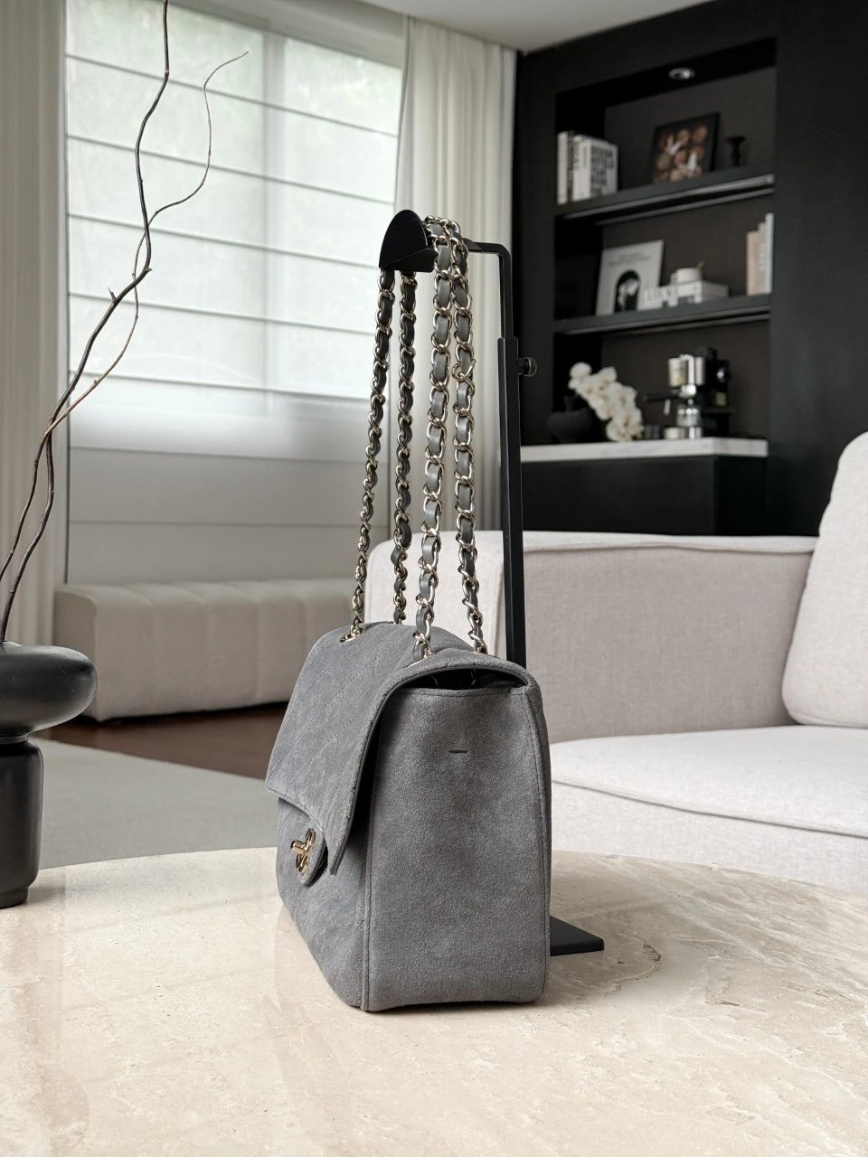 CHANEL Maxi Flap bag Suede Calfskin Dark Gray - image 4