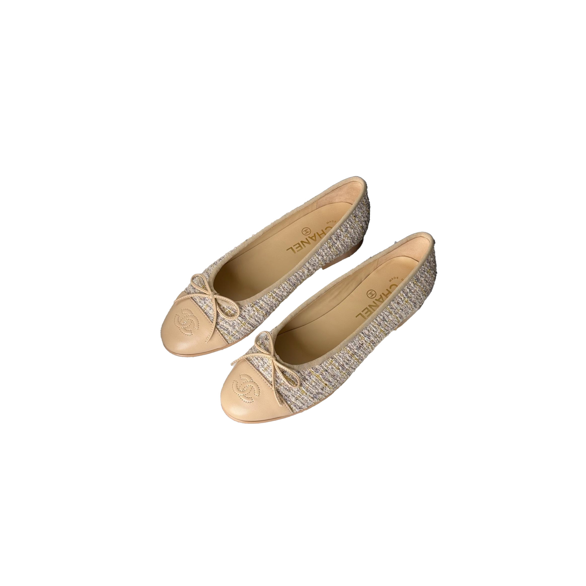 CHANEL Wool Cotton Tweed Lambskin Ballet Flats - image 1